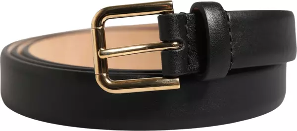 Black Classic Leather Gold Metal Buckle Belt