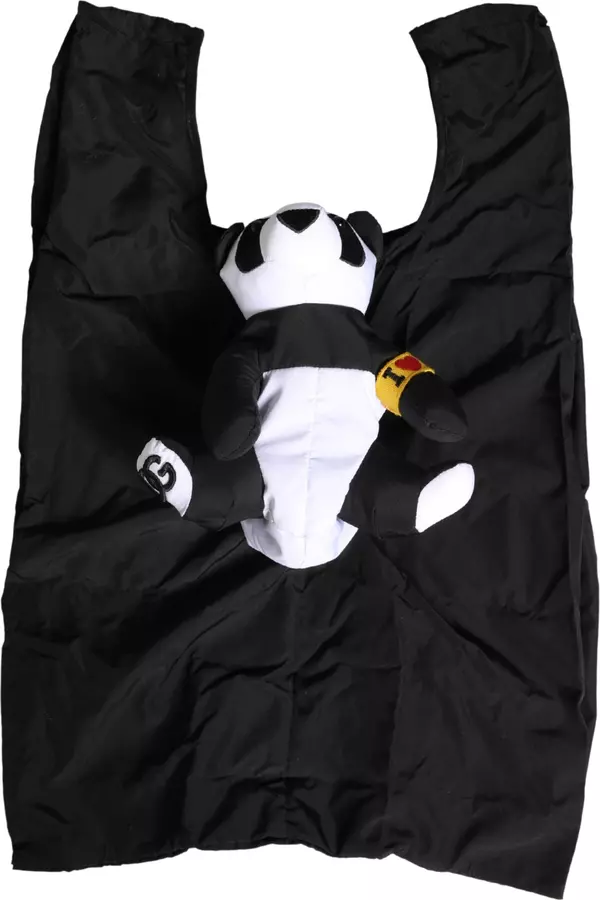 Men Black Polyester Panda Stuffed Ecobag Bag