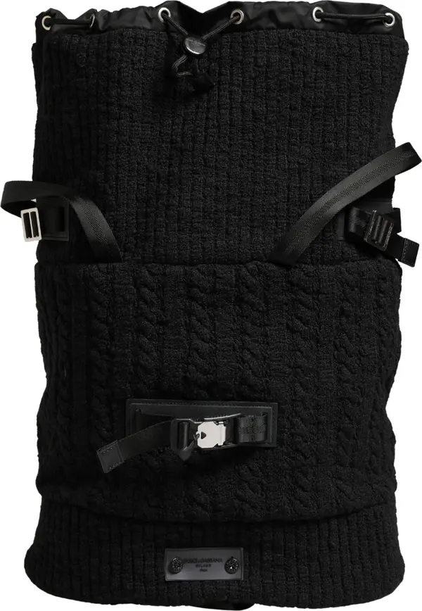 Black Tricot Wool Blend Duffel Backpack Travel Borse Bag
