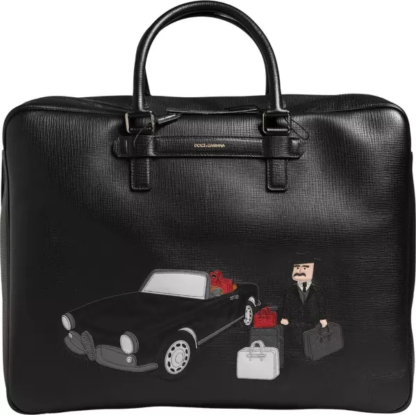 Black Car Man Applique Leather Weekender Borse Bag