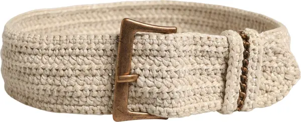 Beige Woven Vintage Metal Buckle Waist Belt