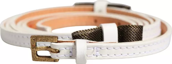 White Leather Skinny Gold Metal Buckle Belt
