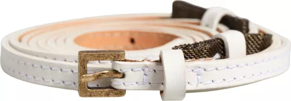 White Leather Skinny Gold Metal Buckle Belt