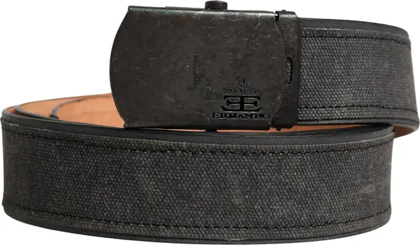 Black Leather Cotton Logo Metal Buckle Belt