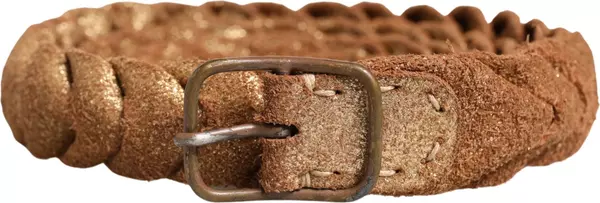 Brown Leather Braided Metal Buckle Belt