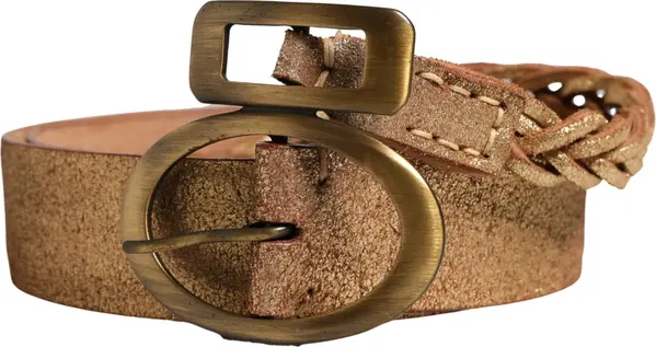 Brown Leather Braided Metal Buckle Belt