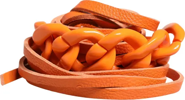 Orange Leather Chain Waist Metal Buckle Belt