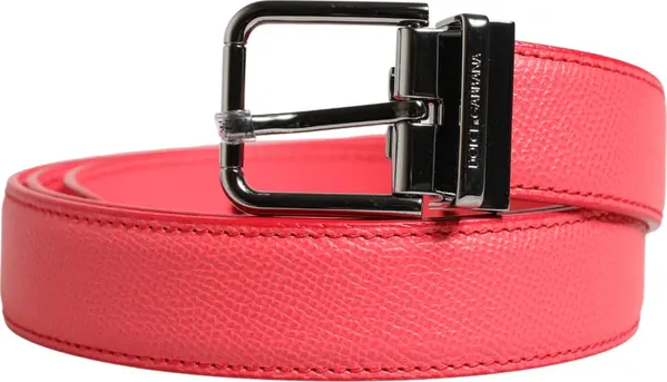 Pink Calf Leather Silver Metal Buckle Belt