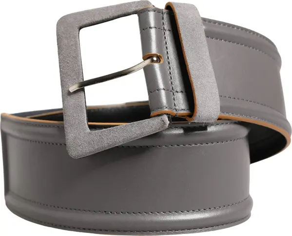Gray Genuine Leather Square Silver Metal Buckle Belt