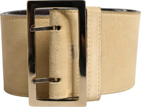 Beige Suede Leather Silver Metal Buckle Belt