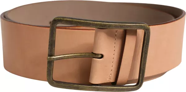 Beige Genuine Leather Wide Waist Metal Buckle Belt