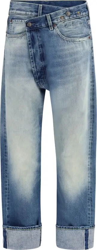 Blue Cotton Straight-Leg Jeans