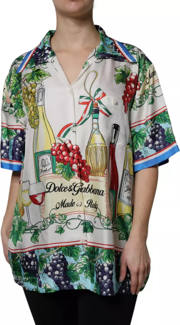 Multicolor Short Sleeve Silk Food Shirt Top