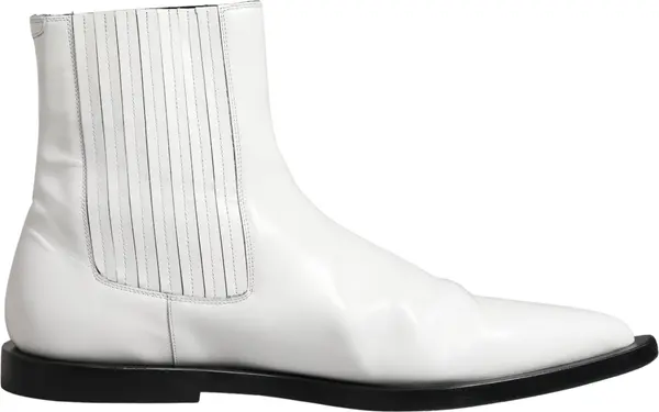 White Leather Chelsea SlipOn Ankle Boots Shoes