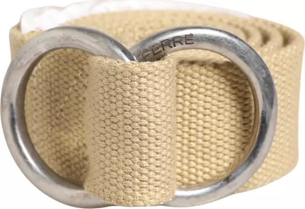 Men Beige Canvas Silver Metal Buckle Cintura Belt