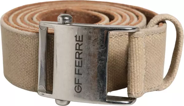 Men Beige Canvas Silver Metal Buckle Cintura Belt