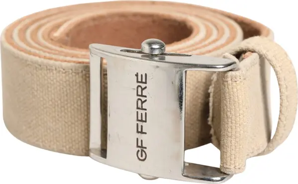Men Beige Canvas Silver Metal Buckle Cintura Belt