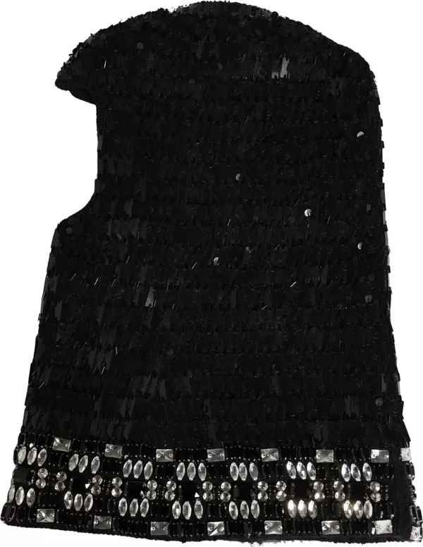 Black Wool Crystal Embellished Balaclava Hat