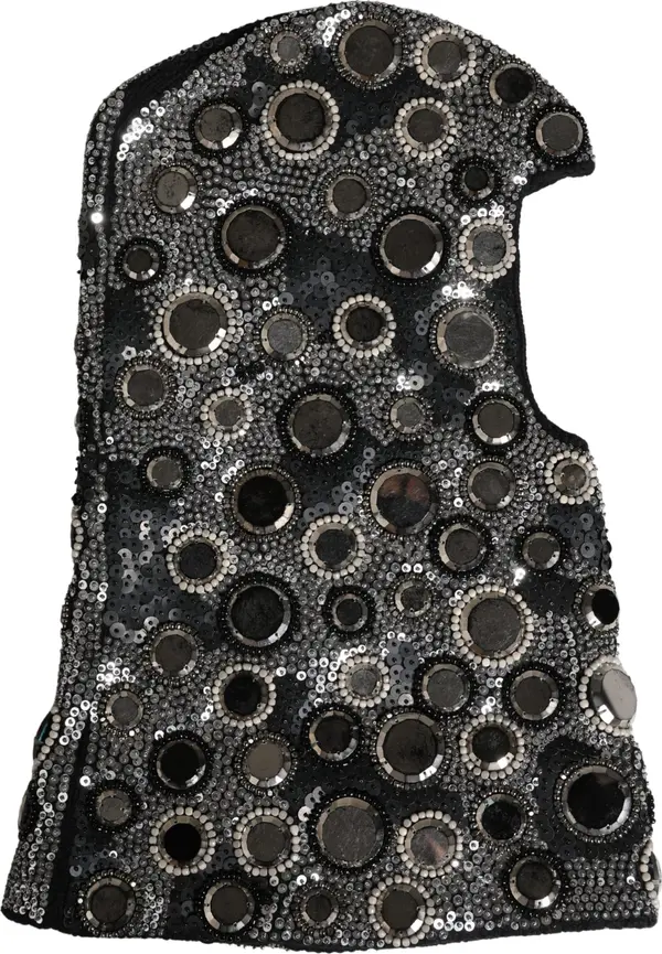 Black Wool Crystal Embellished Balaclava Hat
