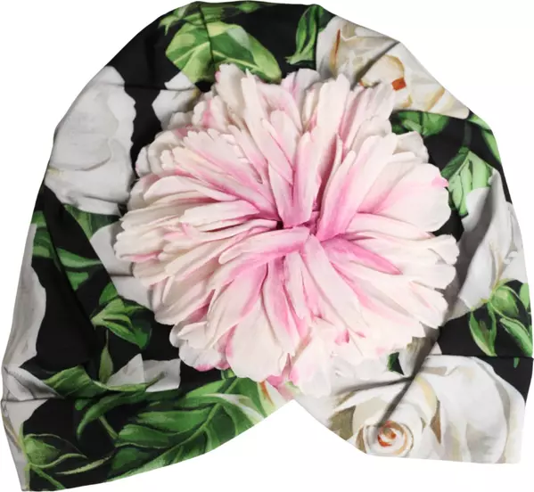Black Floral Motif Turban Headwear Women Hat