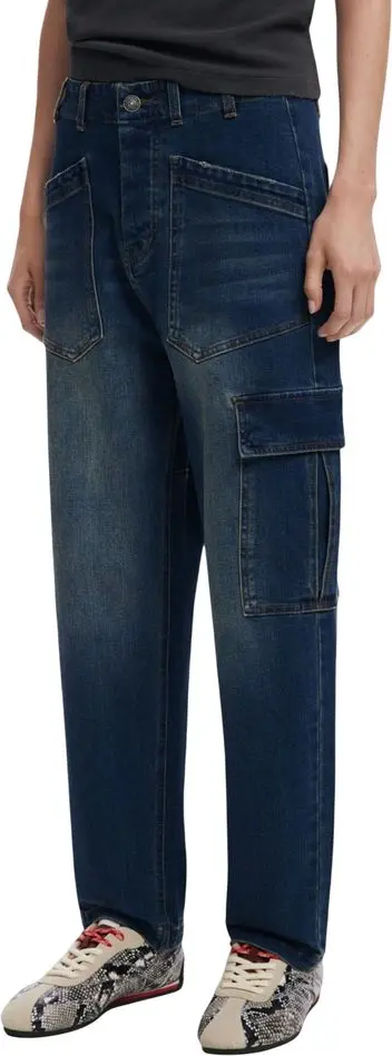 Blue Cotton Boyfriend Jeans