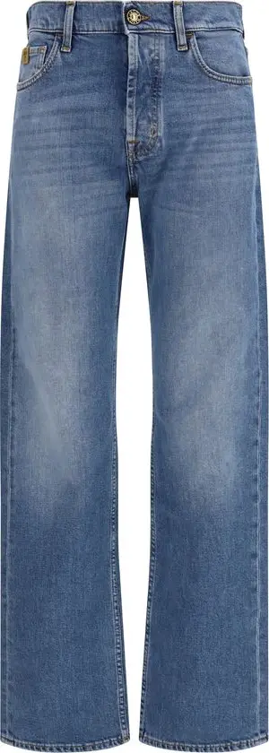 Blue Cotton Straight-Leg Jeans