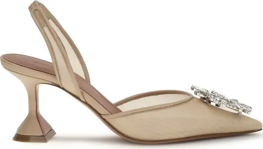 Beige Polyester High Heel Pumps