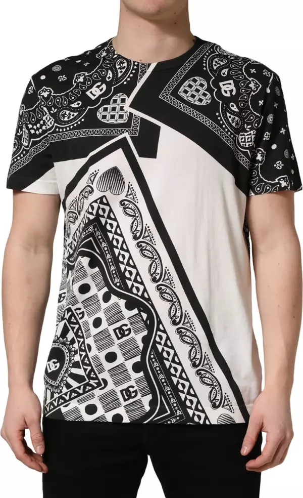 Black White Bandana Cotton Crew Neck  T-shirt