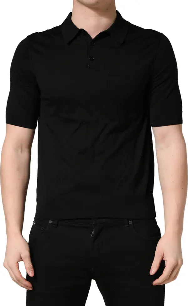 Black Wool Short Sleeves Men Polo  T-shirt