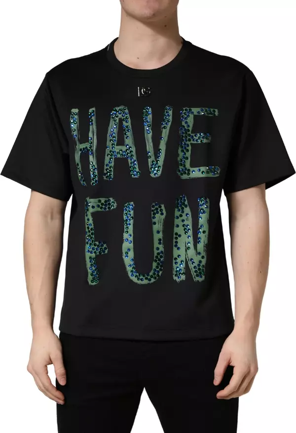 Black Have Fun Embellished Crew Neck T-shirt