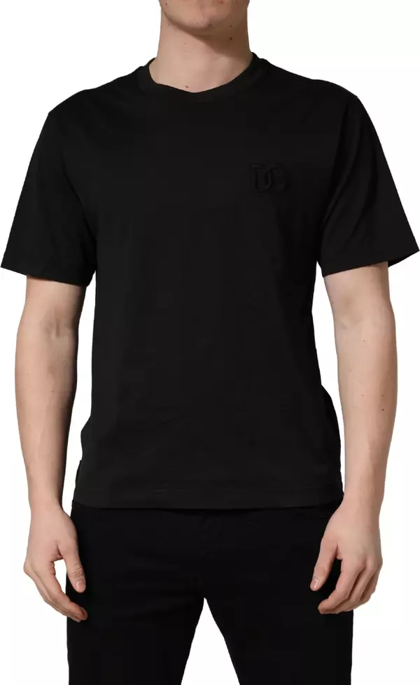 Black Cotton Short Sleeves Crew Neck T-shirt