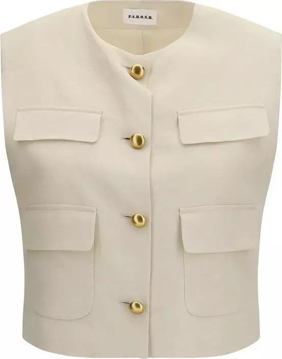 Beige Viscose Sleeveless Jacket