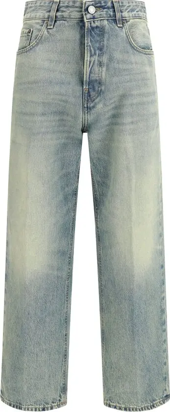 Blue Cotton Straight-Leg Jeans