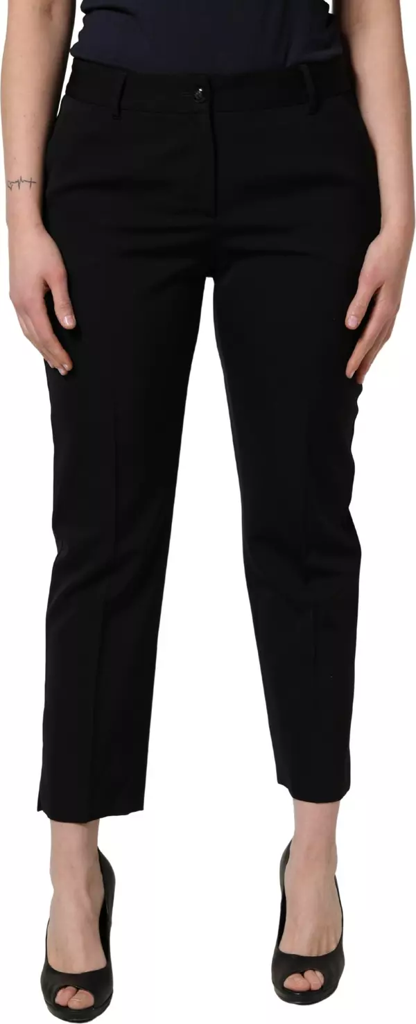 Black Wool High Waist Cropped Tapered Pants