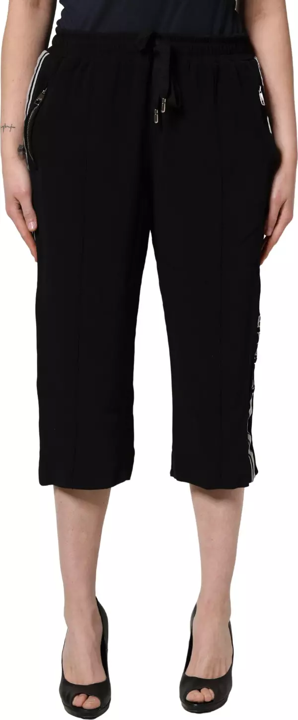 Black Viscose Mid Waist Cropped Women Pants