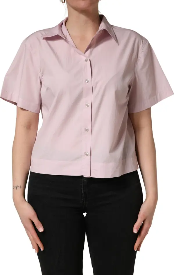 LightPink Cotton Collared Buttoned Blouse  Top
