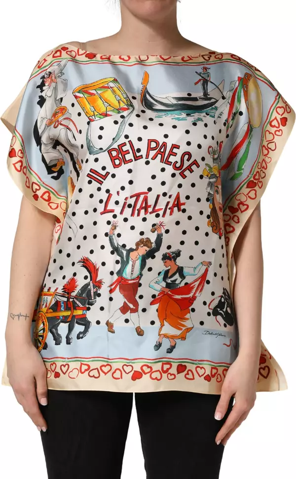 Multicolor Italy Scenes Graphic Silk Top
