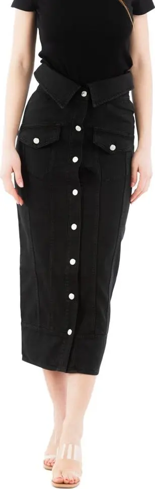Black Cotton Midi Skirt