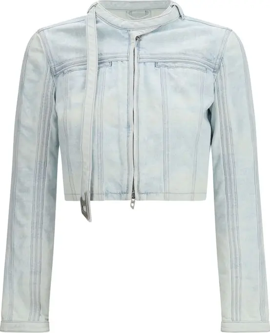 Blue Cotton Biker Jacket
