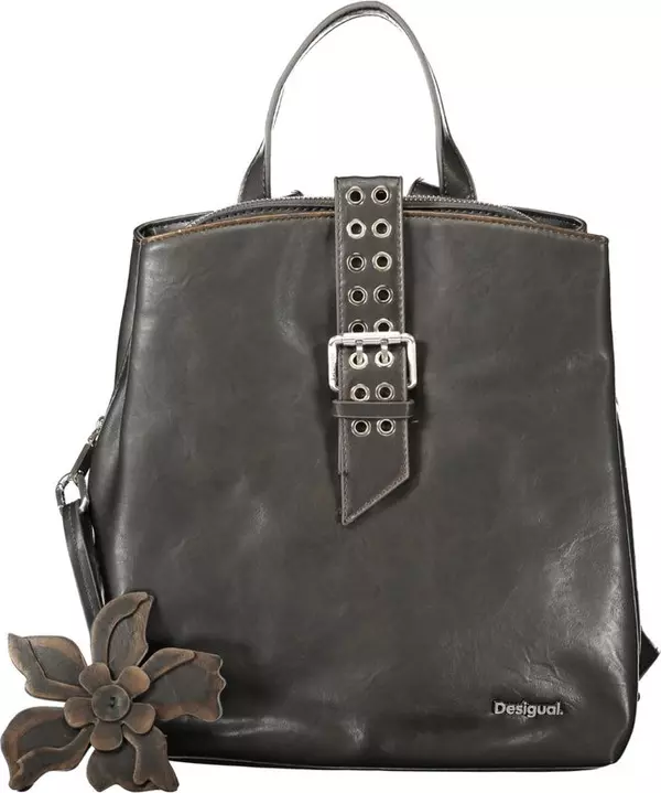Black Polyurethane Women Backpack