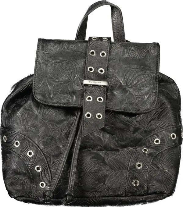 Black Polyurethane Women Backpack