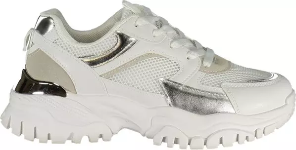 White Polyurethane Women Sneaker