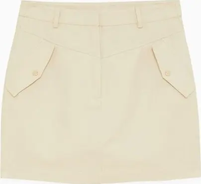 Beige Cotton Mini Skirt