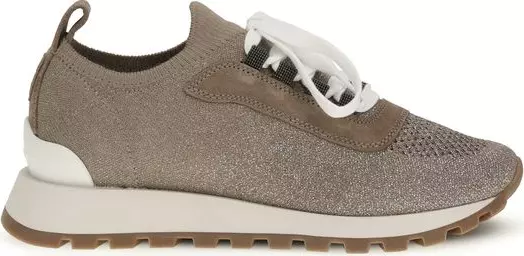 Beige Cotton Chunky Sneakers