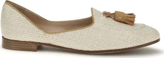 Beige Raffia Slip-On Loafers