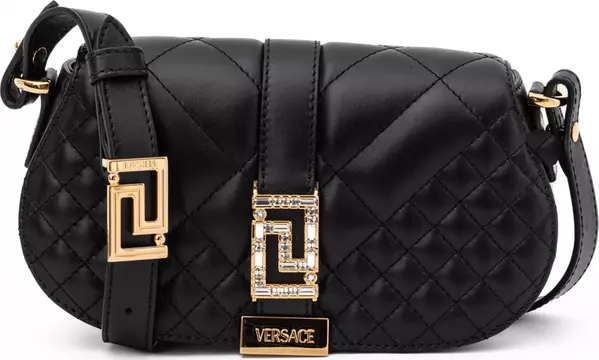 Black Leather Quilted Shoulder Strap Bag