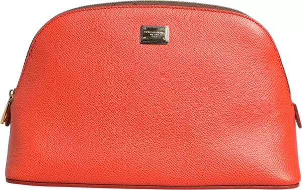 Orange Beige Leather DG Logo Zip Around Hand Purse Wallet