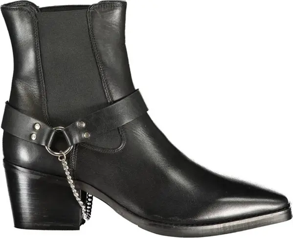 Black Leather Women Ankle Boot