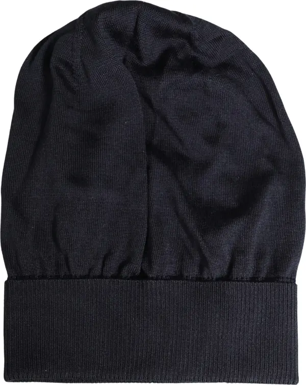 Black Solid Wool Knitted Winter Beanie Cap Hat