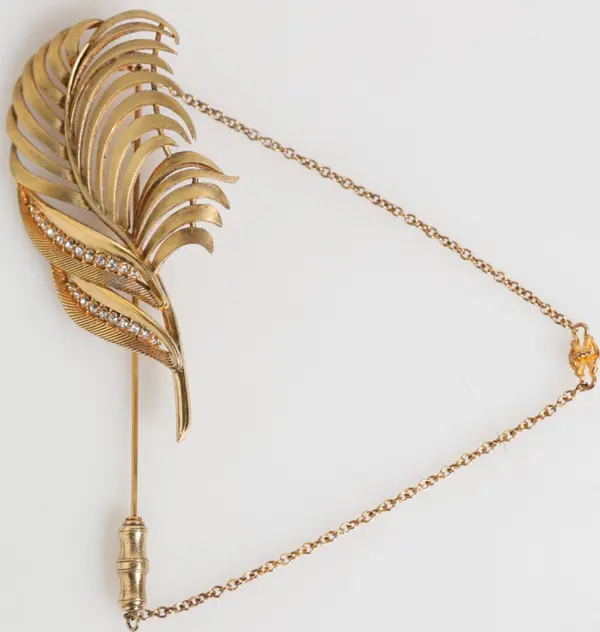 Gold Sterling Silver925 Leaf Embellished Lapel Pin Brooch